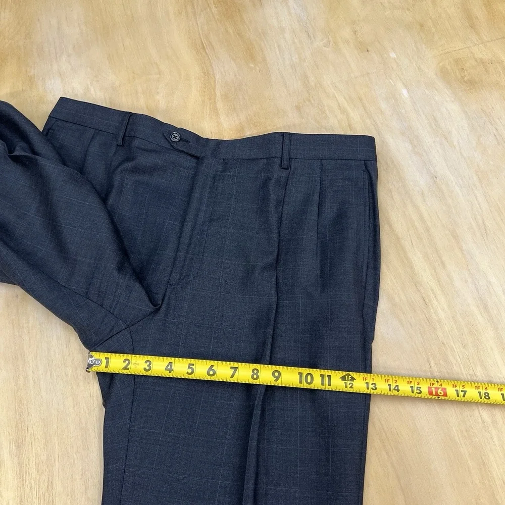Joseph Abboud Custom Suit Mens 44L Long Pleated Pants 37x31 Dark Gray/Blue Plaid